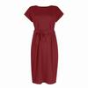Ladies Casual Fashion Sexy Round Neck Short Sleeve Belted Solid Color Dress