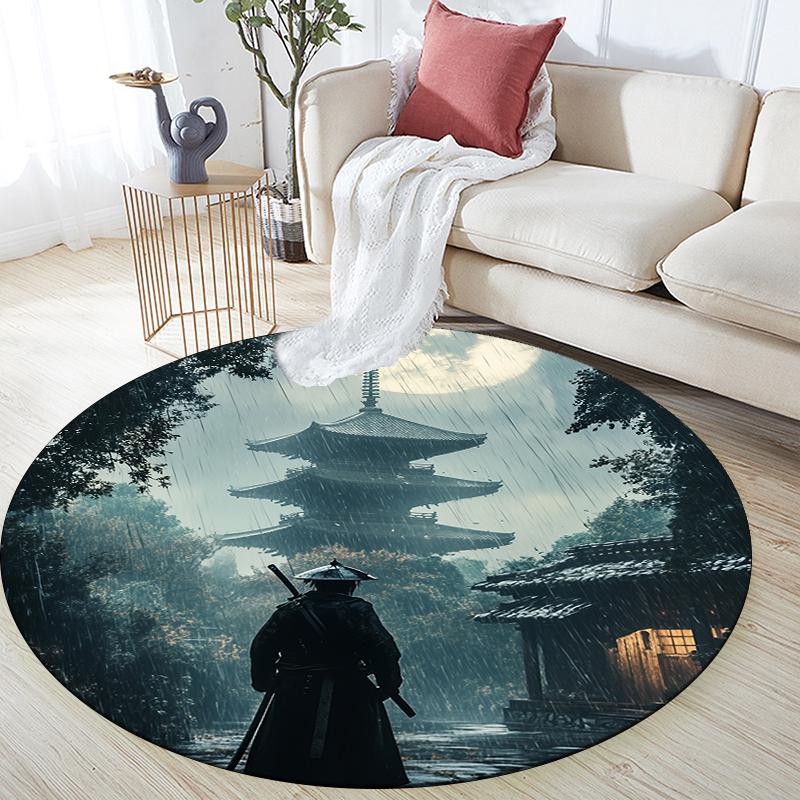 Japanese Samurai Pattern Round rug,Carpet Rug for Living Room Bedroom Sofa Playroom Decor,Non-slip Floor Mat,Holiday Gifts and Birthday Gifts