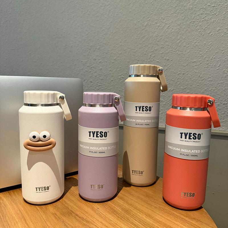 TYESO Vacuum Insulated Bottle Outdoor Sports Thermal Kettle Portable Handle 304 Stainless Steel Hot and Cold Drinking Water Cup