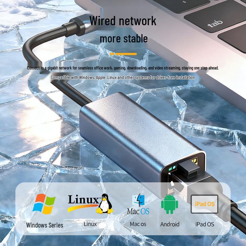 USB-C to Gigabit Ethernet Adapter with RJ45 Port for Computers and Laptops - Driverless.