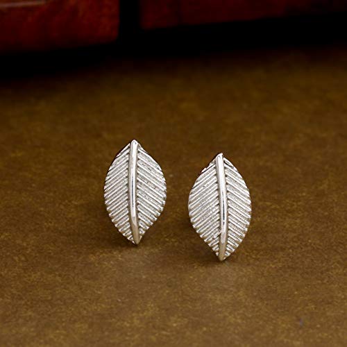 Gehena by Estele Rhodium Tone Cherry Leaf Stud Earrings for Women