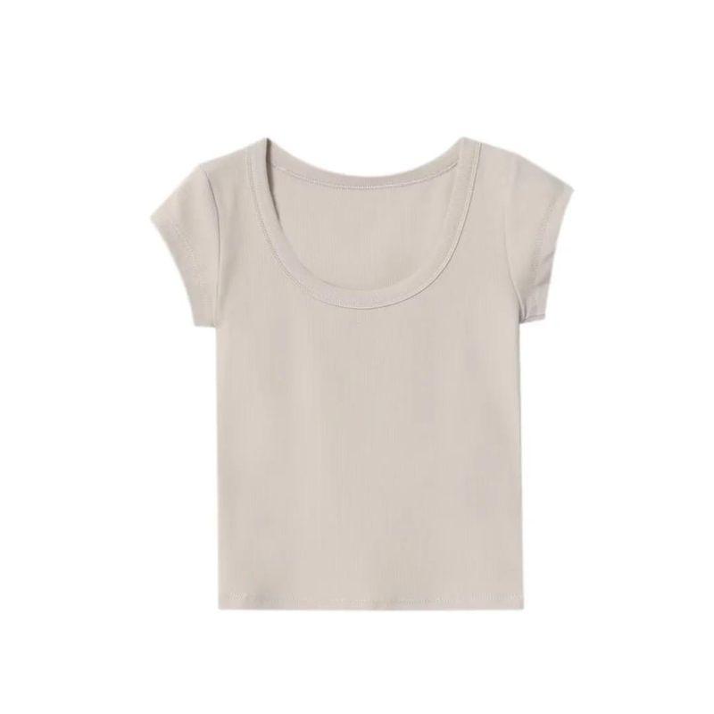 Spring New Women clothes American Style Gyaru Cotton Blended round Neck Super Short sleeve Basic Top 4174320