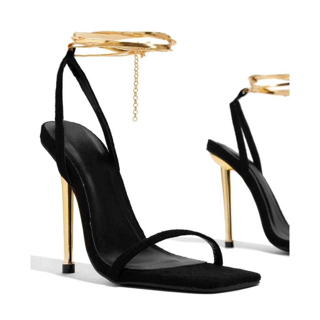 Fashion 2025 Women heels Sexy Gold  High Heels Sandals Thin Single Strap Metal Stiletto Sandals Gold Heel Shoes
