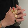 Ingemark 6Pcs/Set Retro Gold Color Signet Chunky Rings Men HipHop Punk Red Green Acrylic Rhinestone Finger Ring Party Jewelry