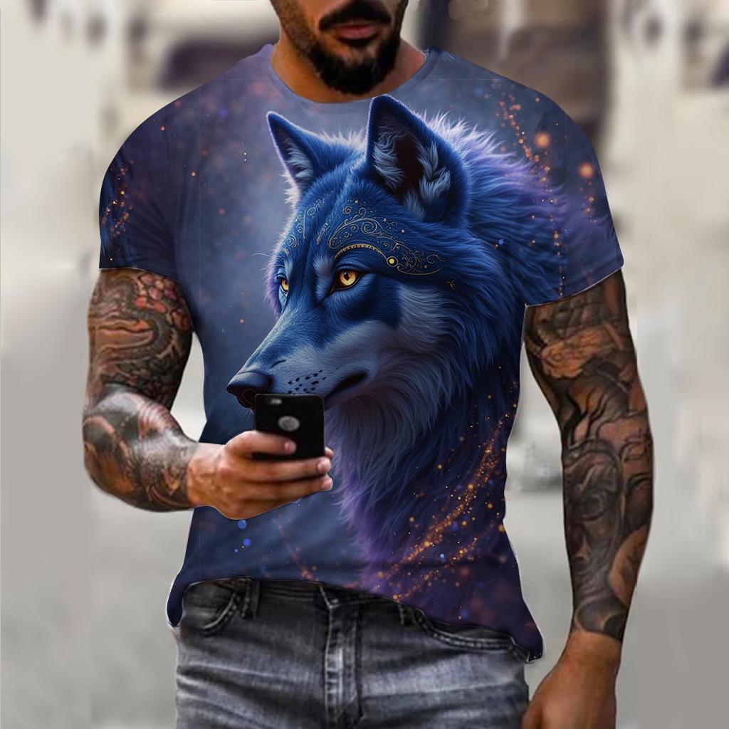 PLUS-size 3D Wolf Beast Print Men and Women Casual Short-sleeved T-shirt Round Neck Fashion Trend Cool Men's Daily New Clothing