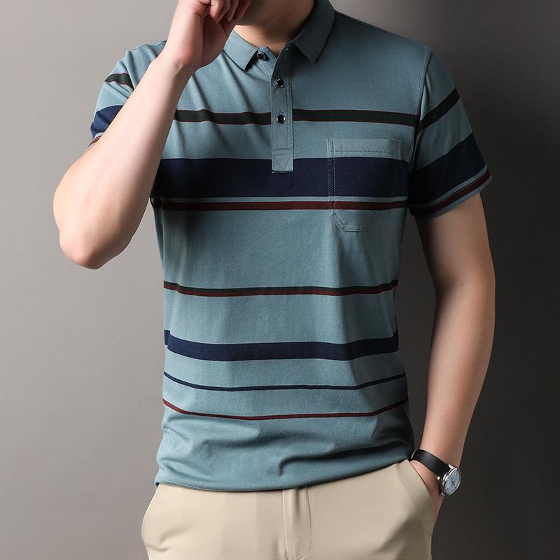 Polo Shirt Men'S Striped Lapel Short-Sleeved Casual Loose Top