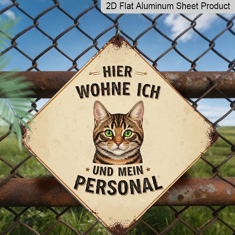 2D Flat - 1pc Vintage Cat Themed Aluminum Sign, Funny German Slogan Wall Art, Rustic Aluminum Plaque, Suitable for Cat House, Pet Shop, Living Room
