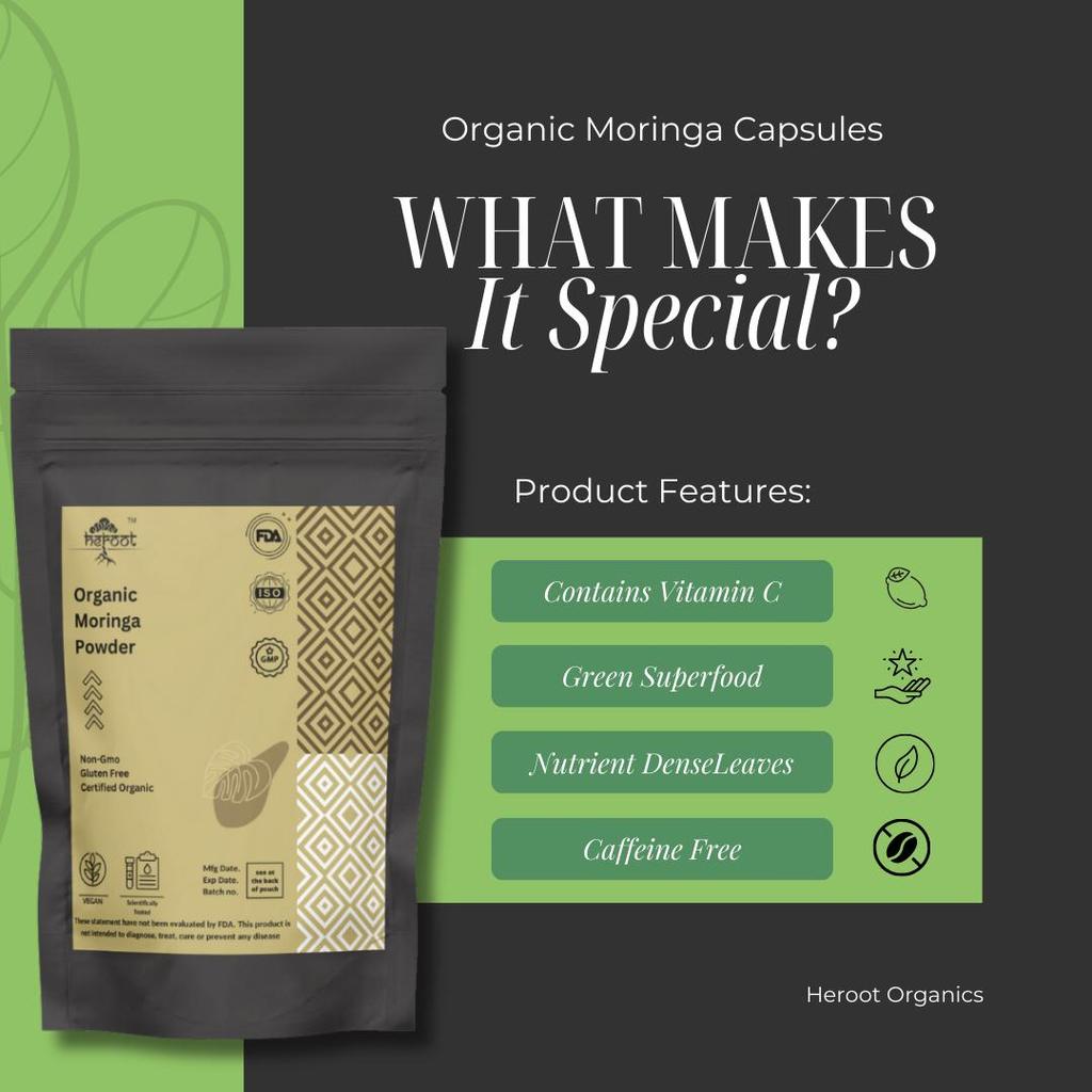 Heroot Moringa Oleifera Blätterpulver, Kräuter-Blätterpulver für die tägliche Wellness-Routine