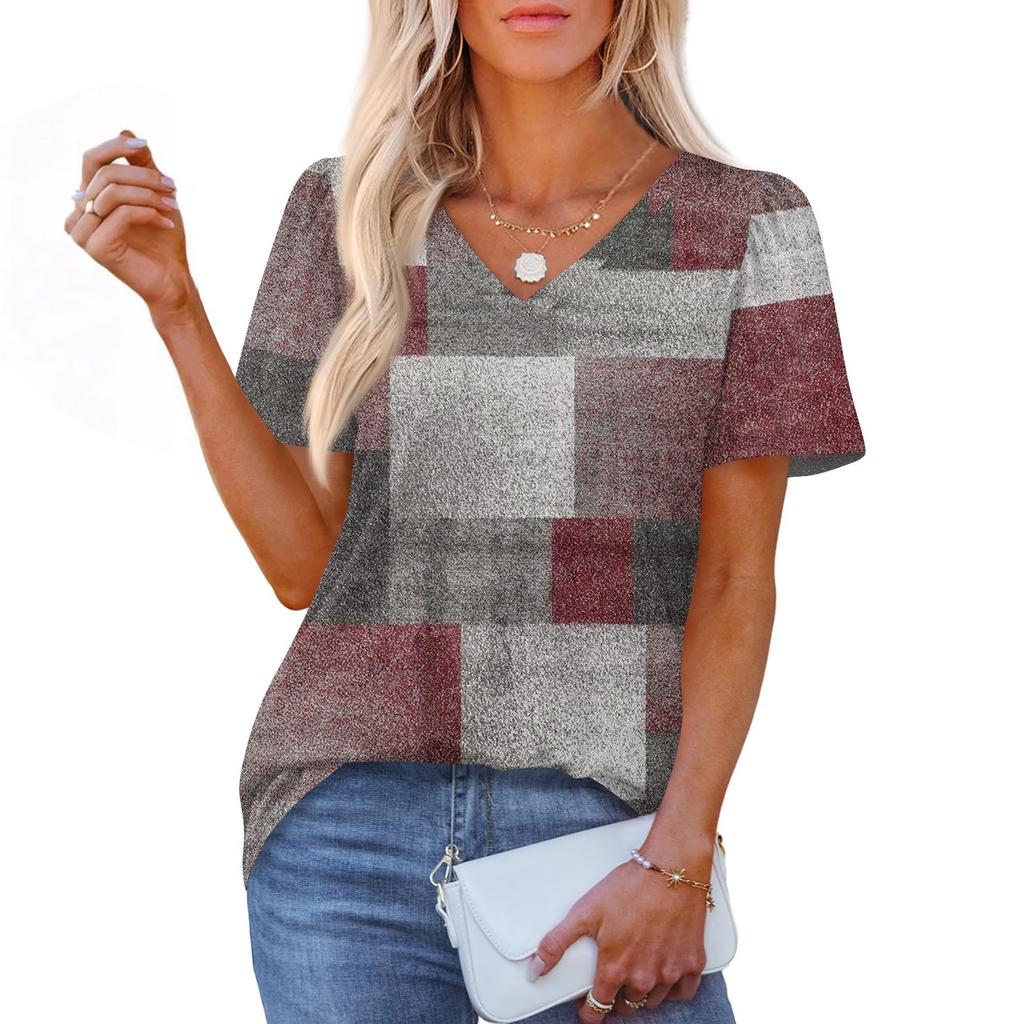 Dame Moteable Casual Kortermet Trykk V-hals Pullover Topp