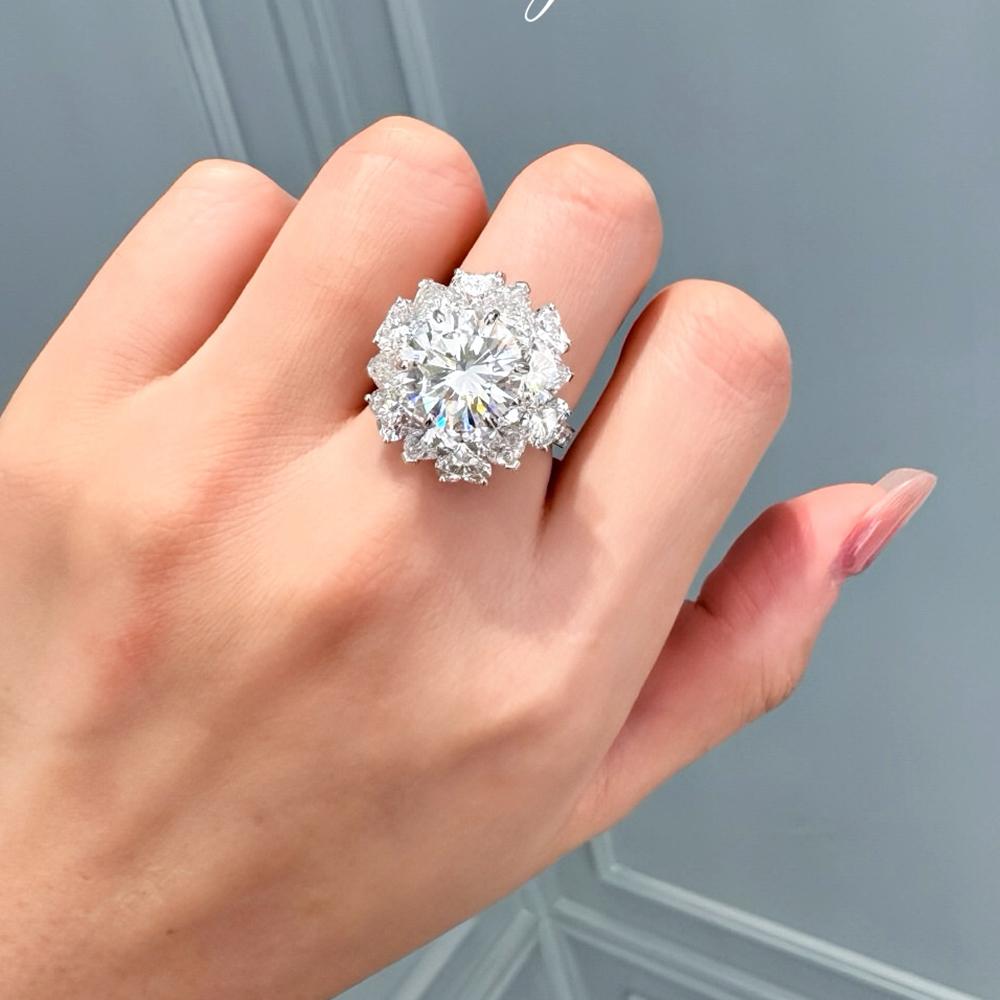 Houtros 5CT Big Moissanite Wedding Ring for Women CopperFlower Diamond Engagement Band Luxurious Jewelry GRA