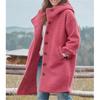 Ladies American Style Woolen Coat Windbreaker Autumn Winter Fashion Outerwear Polyester Fiber Hooded Loose Fit Coat