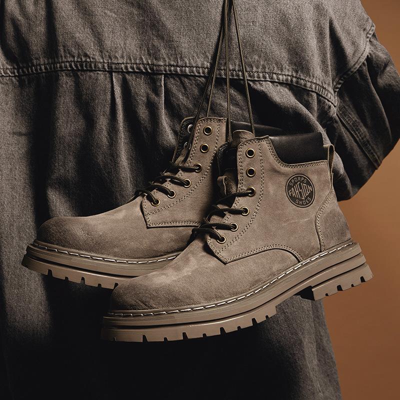 Martin Boots Men's Genuine Leather Big Yellow Boots In Autumn and Winter British Style High Top Middle Top Work Clothes Plus Velvet Cotton Shoes