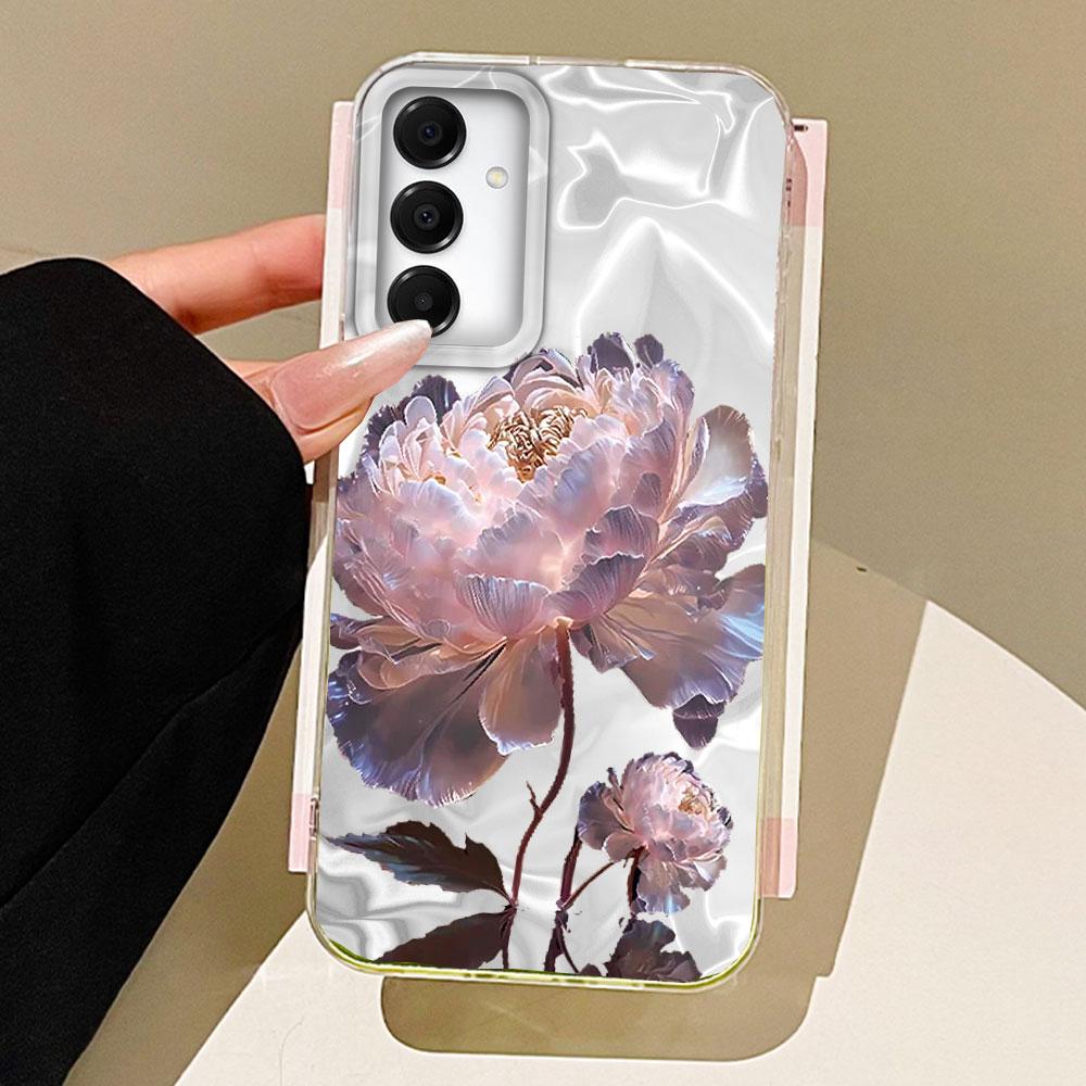 White Peony Lotus Print Women Girls Phone Case for Samsung Galaxy A55 A56 A36 A26 A16 A53 A06 A14 A24 A34 A54 A15 A25 A35 Cover