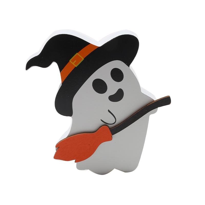 Niedliche Geister-Halloween-Dekoration für den Innenbereich, gruselige Deko, Holztablett-Dekor, Tischschild, schwarzer Katzenbesen, Kürbisblöcke für Partys, Zuhause, Regaldisplay