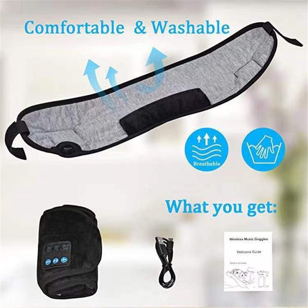 3D Bluetooth Eye Mask Headphones Smart Wireless Music Earmuffs Light Blocking Eye Protection Black