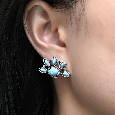 Vintage Bohemian Fan Shape Turquoise Stud Earrings