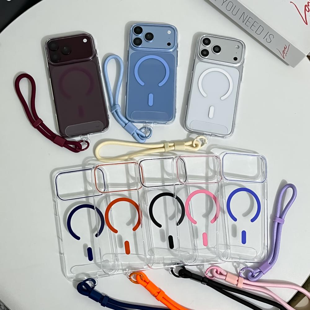 Transparent Acrylic for Magsafe Wrist Strap Case for iPhone 18 17 16 15 14 Pro Max Magnetic Lanyard Hard PC Shockproof Cover