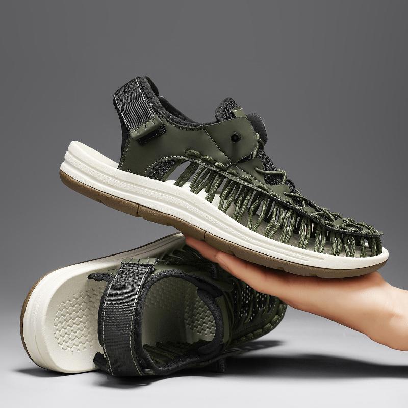 

Модные уличные походные сандалии с вырезами, мужская повседневная обувь, дышащие сетчатые кроссовки, слипоны, летняя обувь, комфортные мужские сандалии для скейтбординга 47 зелёный