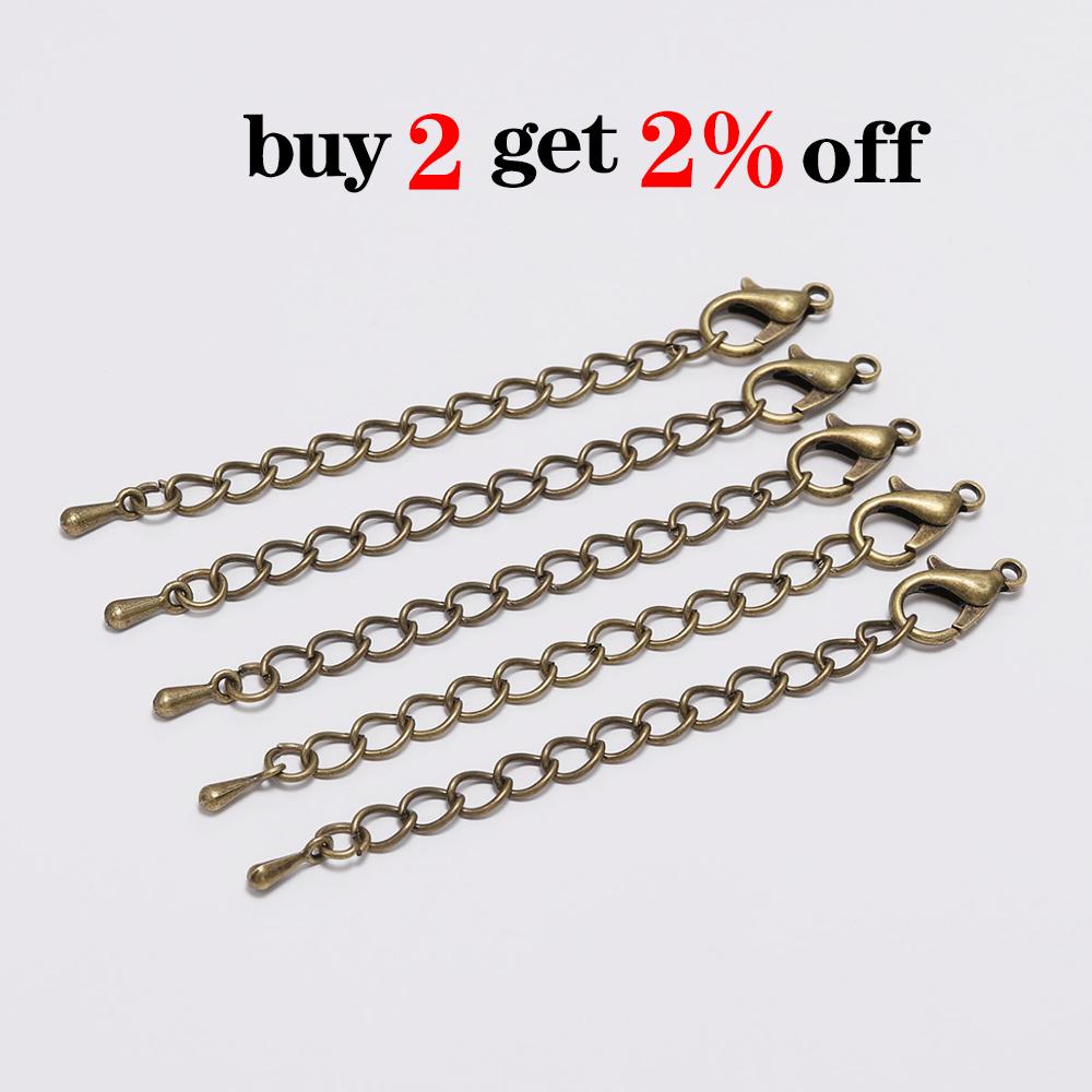 10/20pcs 50 70mm Tone Extension Tail Chain Lobster Clasps Connector For DIY Jewelry Making Findings Bracelet Necklace Supplies