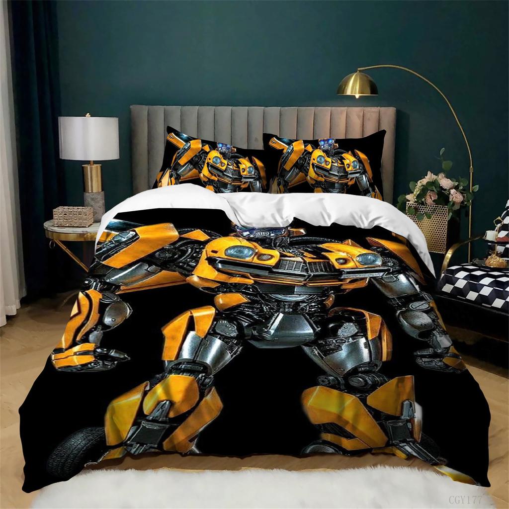 Tra-nsformers Duvet Cover Set 3 Pieces Bumblebee Optimus Prime Bedding Set Soft Breathable Quilt Cover with Pillowshams