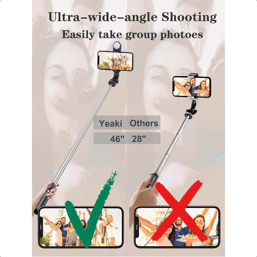 Selfie Stick Tripod with Wirel Remote 46'' Cellphone Selfie Stick Tripod with LED Fill Light for iPhone 16 15 14 14 pro 13 13 P