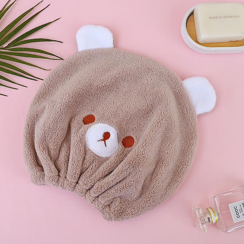 Children's Quick-Dry Cute Bear Hair Towel Cap - Elastic Coral Fleece Bath Head Wrap