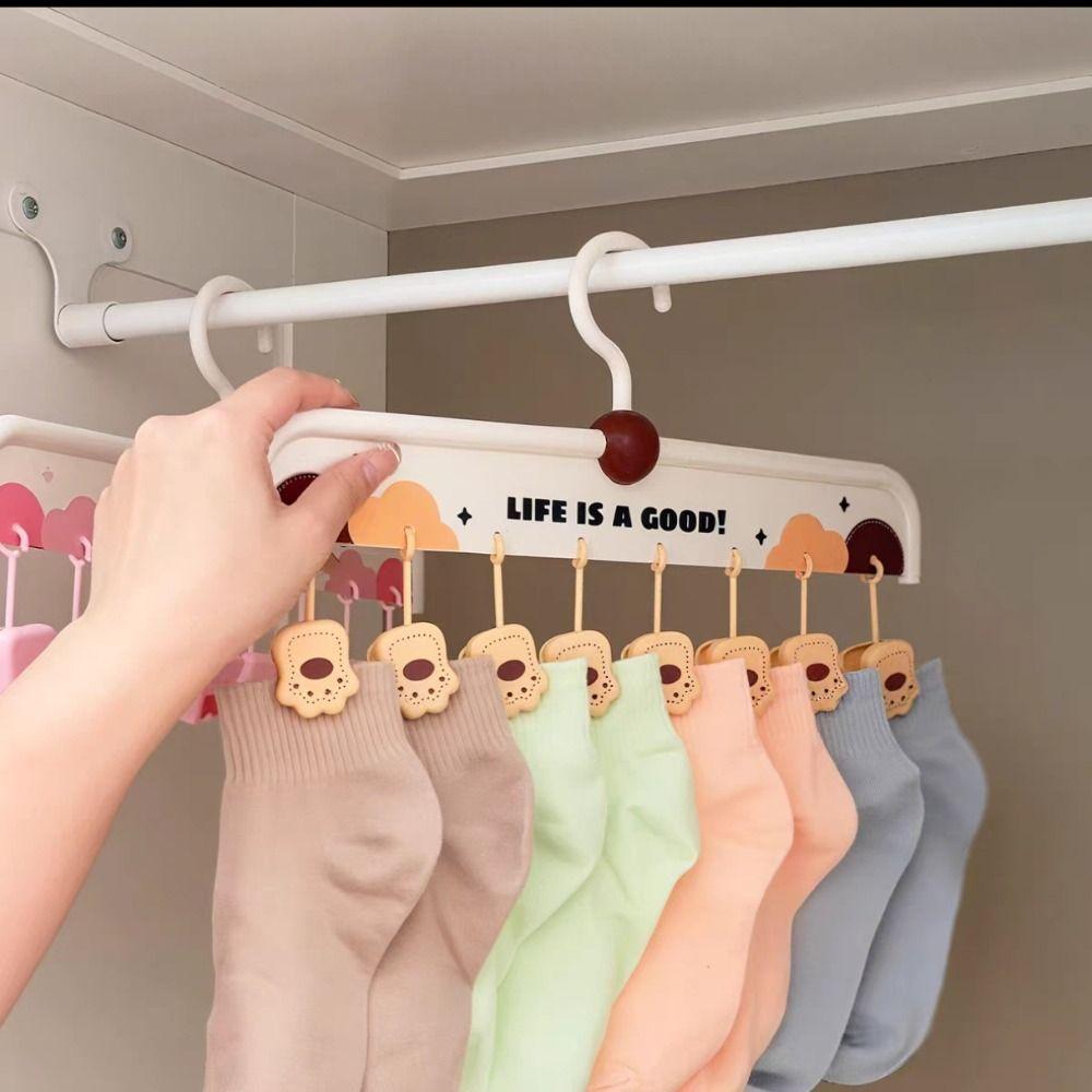 8 Clip Baby Clothes Hangers Portable Cartoon Paw Shape Hanging Sock Clips Windproof Rotatable Socks Organizer Holder Outdoor