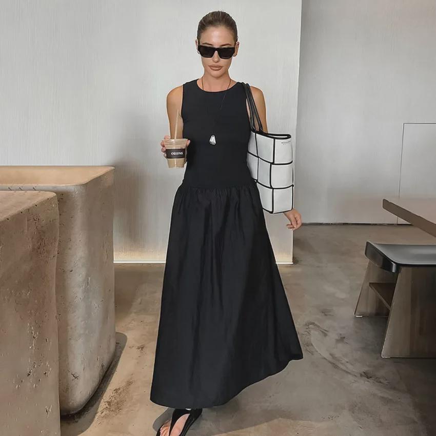 2024 European-American Sleeveless Round Neck Pullover Dress - Women's Autumn Long Skirt