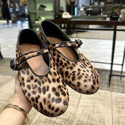 Fashion Luxury Brand Designer Leopard Suede Mary Jane Shoes Women Metal Belt Buckle Non-slip Soft Bottom Ballet Shoes Light Cozy Flats