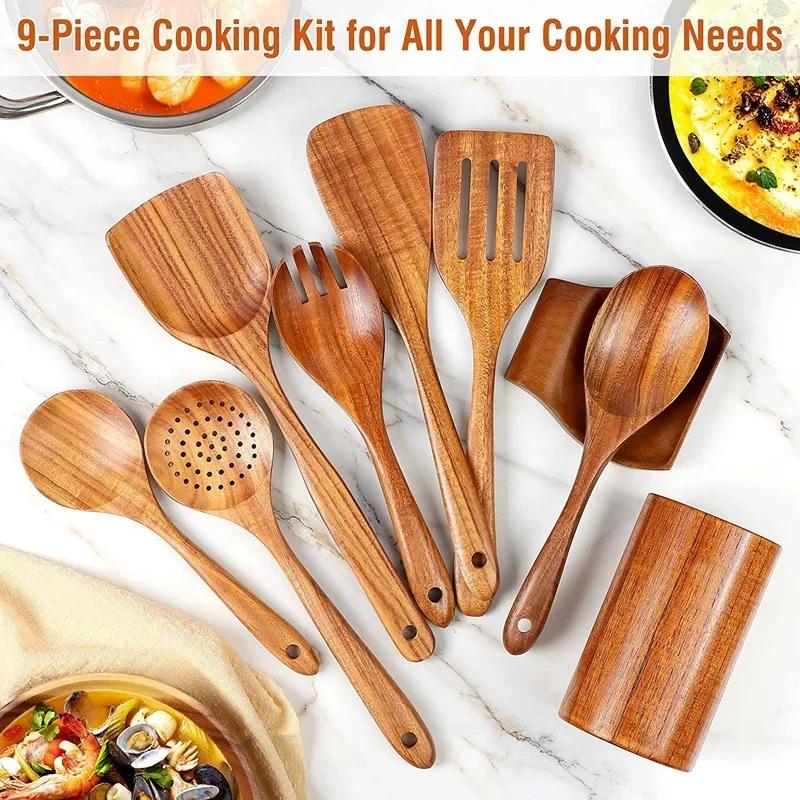 Natural Teak Cooking Spoon Non-Stick Cookware for Kitchen Wooden Handle Soup Spoon Spatula Rice Spoon Shovel Kitchen Sets