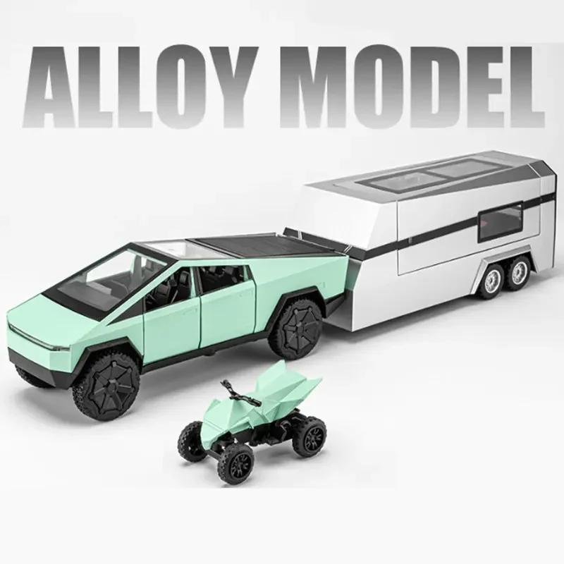 

1/24 Tesla Cybertruck Пикап Прицеп Сплав Модель Автомобиля Литьевой Металл Игрушка Внедорожники Модель Грузовика Звук и Свет Подарки для Детей зелёный