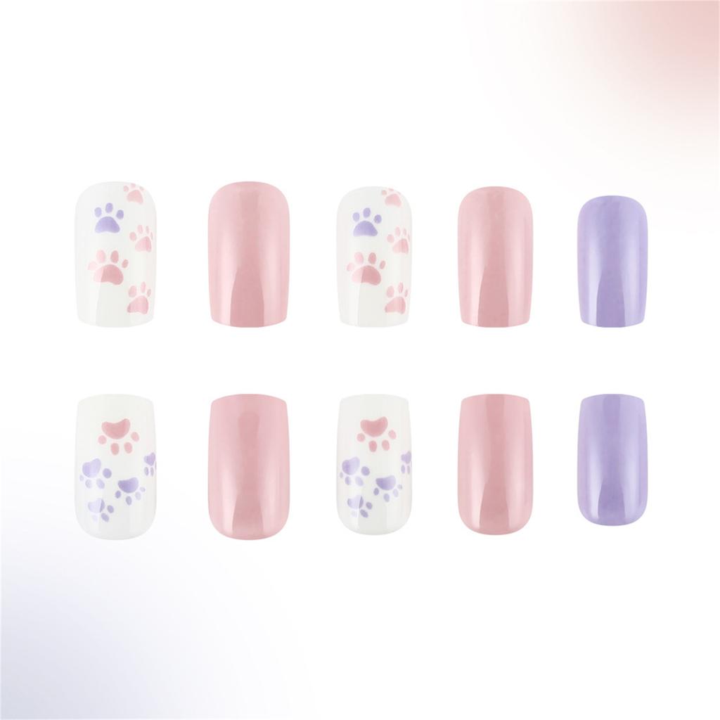 Square Press On Nail French Tip Fake Nails Glues On Nail Cat Paws Designs Artificial Nails Acrylic Nail Stick On Nails