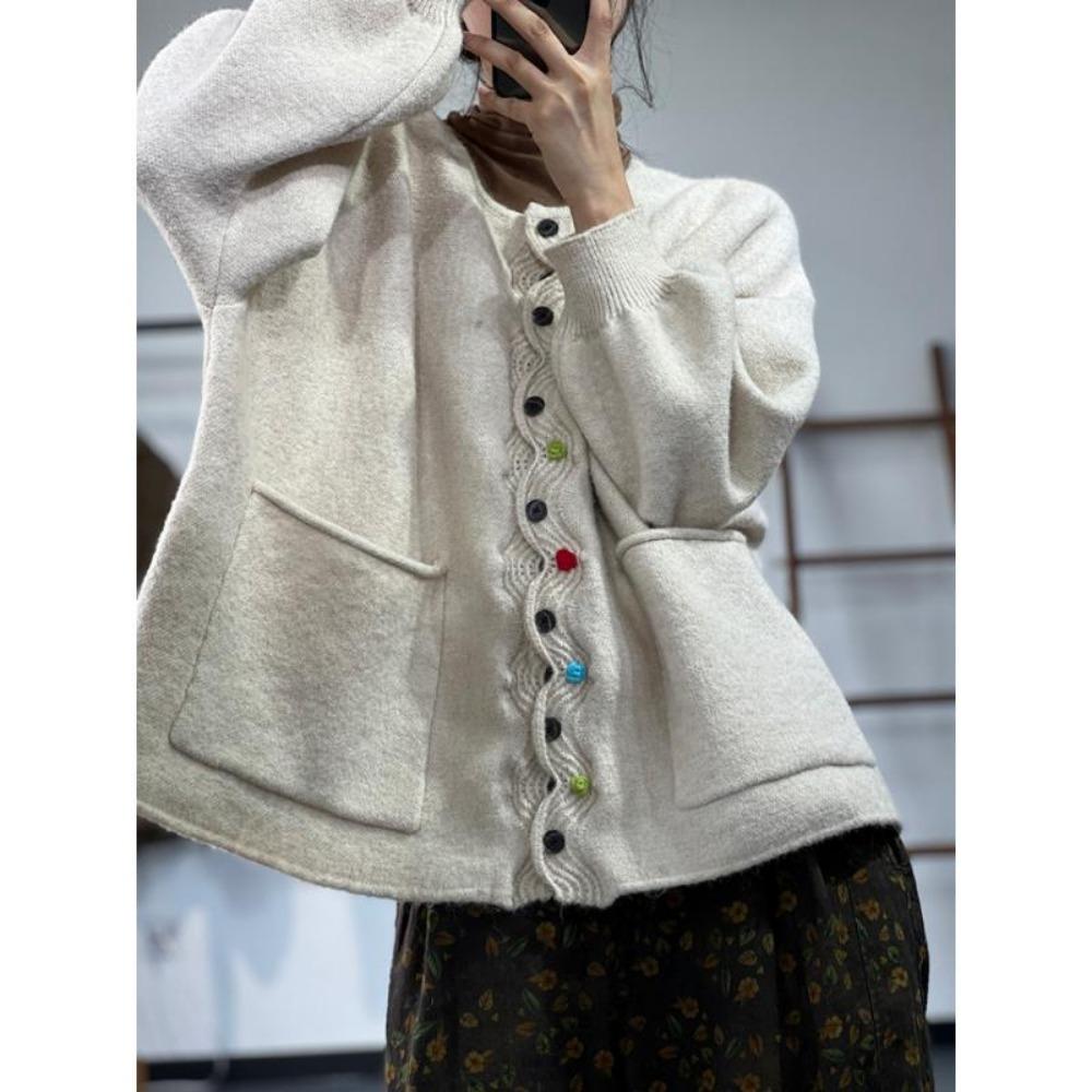 Dimanaf Winter Plus Size Autumn Women Solid Buttons Sweaters Jacket Knitting Fashion Oversize Casual Style Loose Cardigan Sweater