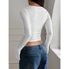 Womens Solid Ribbed Square Neck Long Sleeve Cropped Top
