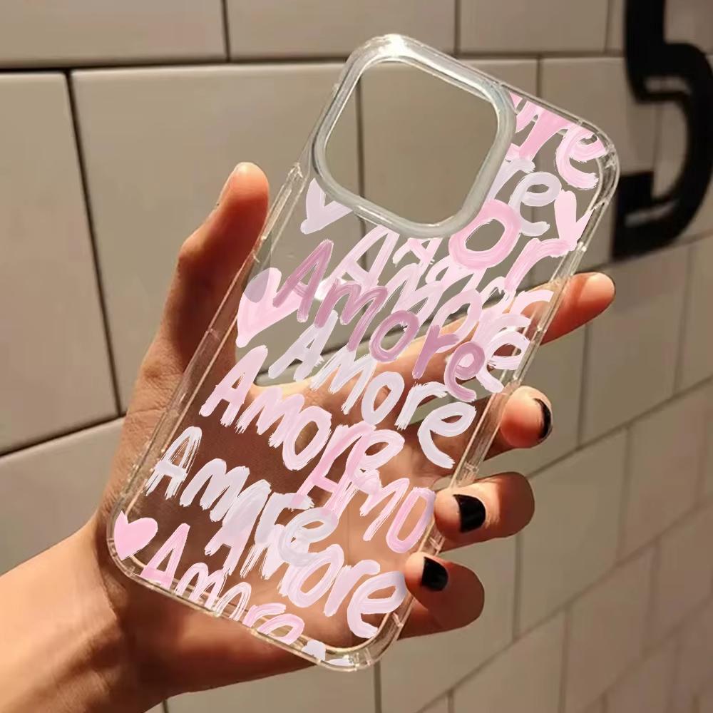 Romantic Amore & Heart Graffiti Clear Phone Case For iPhone 17 16 15 14 13 12 11 Pro Max 17 Air 15 Plus XS X XR Silicone Cover
