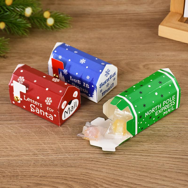 50pcs Christmas Mailbox Shape Candy Gift Box Kids Xmas Cookie Snack Packing Box Bag Navidad Noel Home Decor New Year