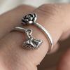 925 Sterling Silver Rings for Women Couple Minimalist Handmade Simple Wide Flower Retro Ring Fine Jewelry Gift Prevent Allergy
