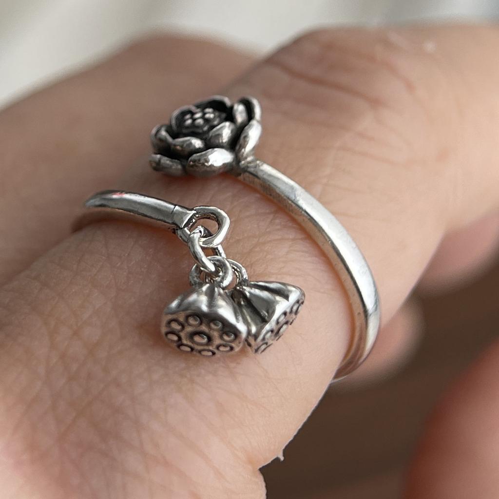 925 Sterling Silver Rings for Women Couple Minimalist Handmade Simple Wide Flower Retro Ring Fine Jewelry Gift Prevent Allergy
