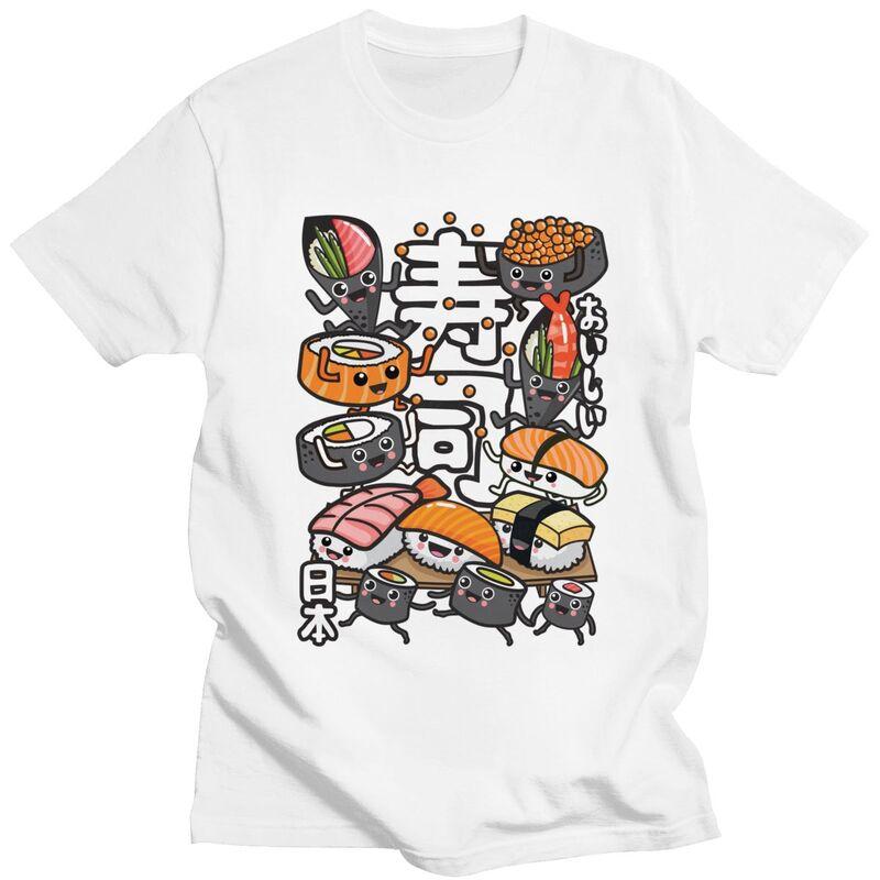 Custom Kawaii Manga Japan Sushi T Shirts for Men Pure Cotton Tee Tops Tshirt ShortSleeve Fashion Tshirt Clothing