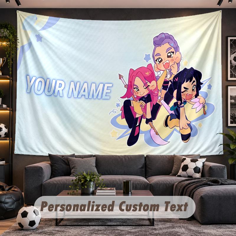 Kpop Demon Hunters Personalized Tapestry Support Custom Name, Wall Art Home Decoration