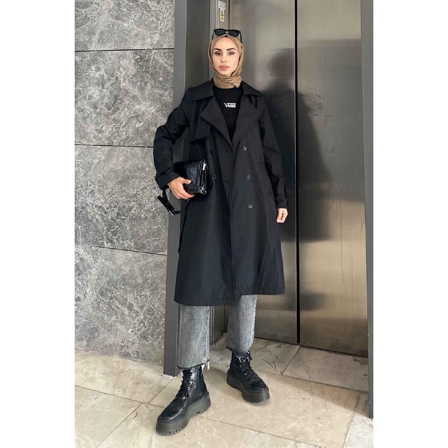 

Классический тренч с поясом 38 чёрный