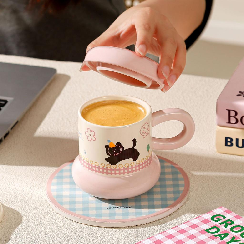 New Mug Cute Household Children's Drinking Cup with Lid Cartoon Underglaze Ceramic Milk Cup Breakfast Cup