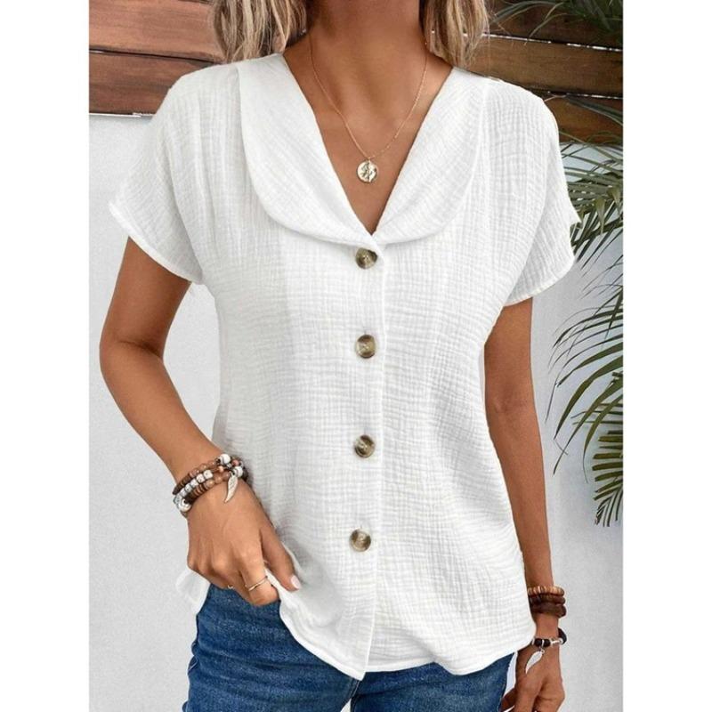 JPNTKY Women's Fashion Casual Solid Color Print V-Neck Short Sleeve Blouses & Shirts