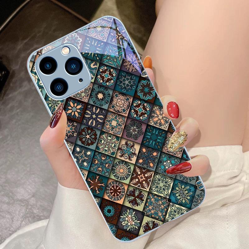 Vintage Totem Color Purple For IPhone 16 Pro Max 15 Pro 14 13 12 Mini 11 XS Max XR 7 8 Plu SE 2022 Tempered Glass Phone Case