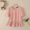 ZANZEA Women Casual Round Neck Solid Color Short Sleeve Blouse