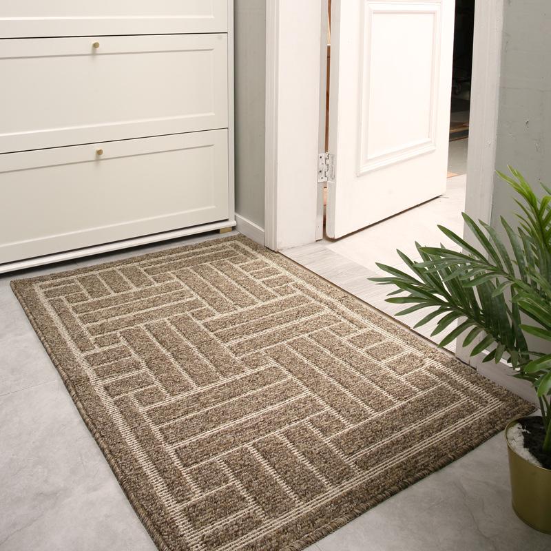 Brown Checkered Striped Washable Polypropylene Entrance Doormat 50x80 cm