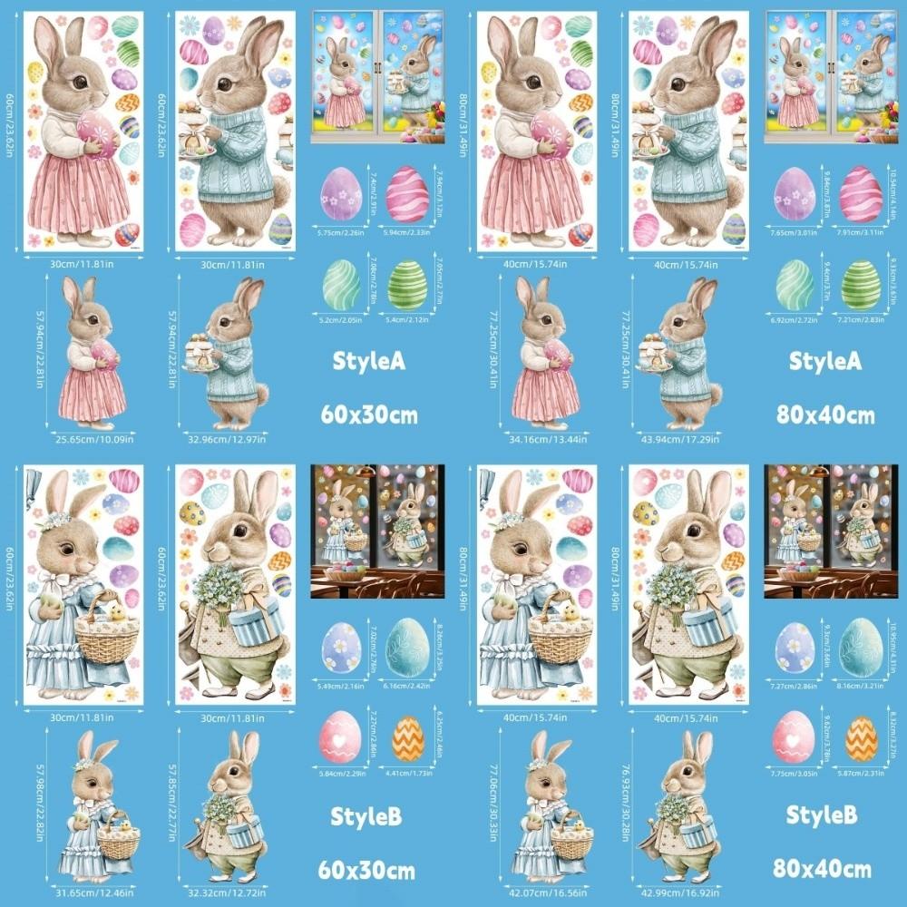 PVC Bunny Glass Electrostatic Film Cartoon Rabbit Happy Easter Bunny Decal  Glass Mirror