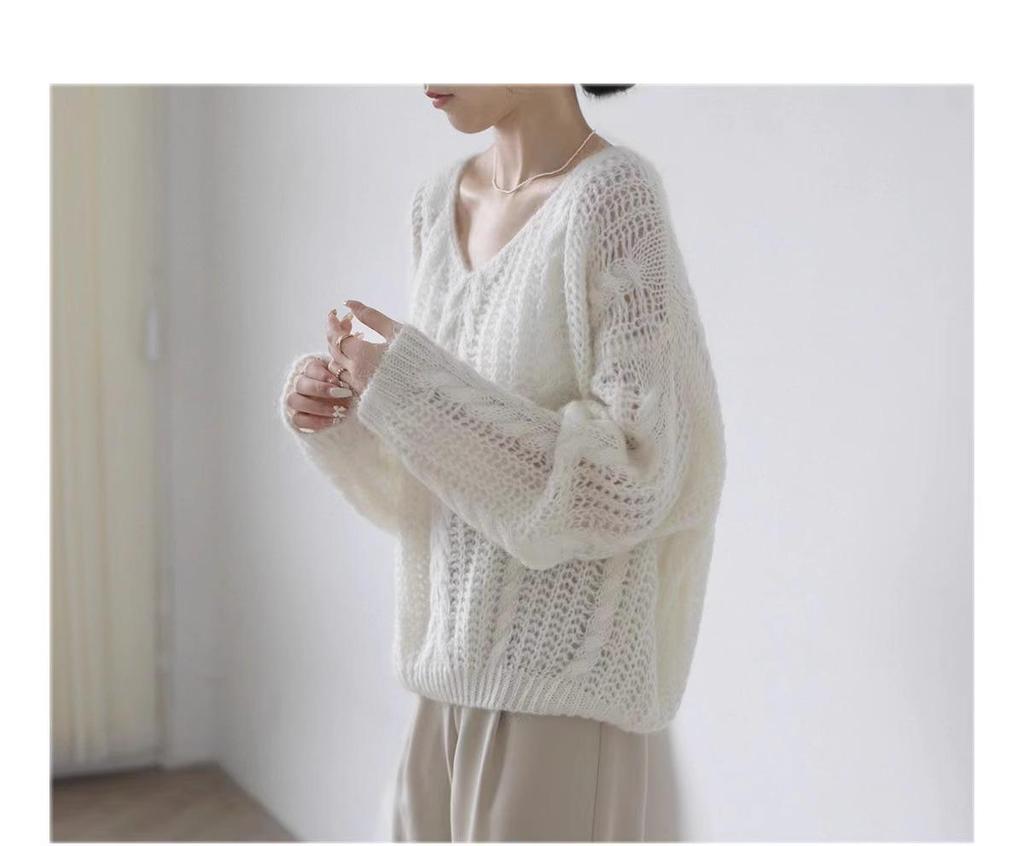 Women's Soft Mohair V-Neck Sweater - French Style, Lightweight Spring Knitwear