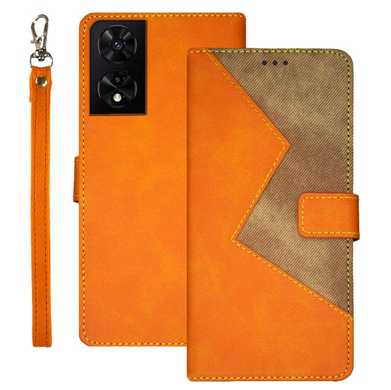 

IDEWEI For TCL 505 Case Card Holder Stand Splicing Color Leather Phone Cover Yellow