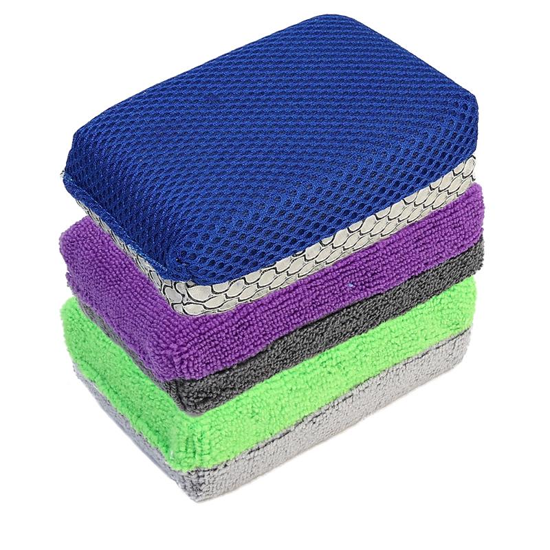 Double-sided Car Washing Sponge Microfibre Polyester Fabric Auto Waxing Polishing Crystallisation Sponge Cars Cleaning Tools